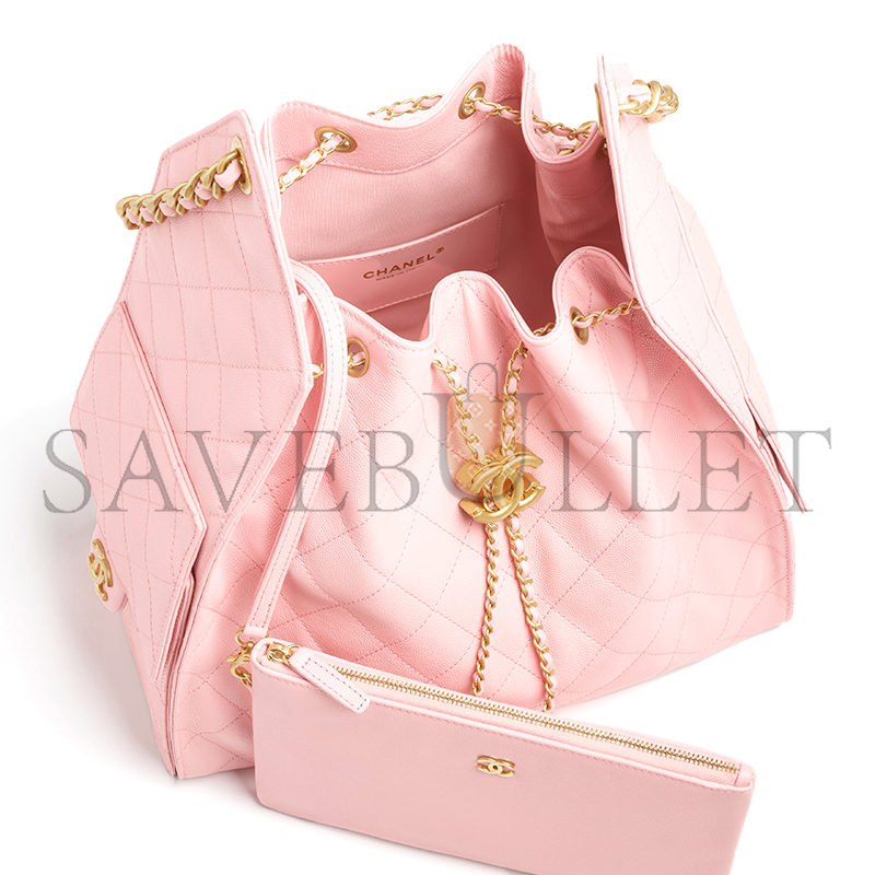 Ch*el 25 medium handbag grained calfskin & gold-tone metal light pink as5311 (40*30*15cm)